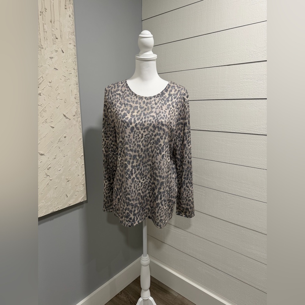 Chico's Animal Print Long Sleeve Top - Gray and Tan